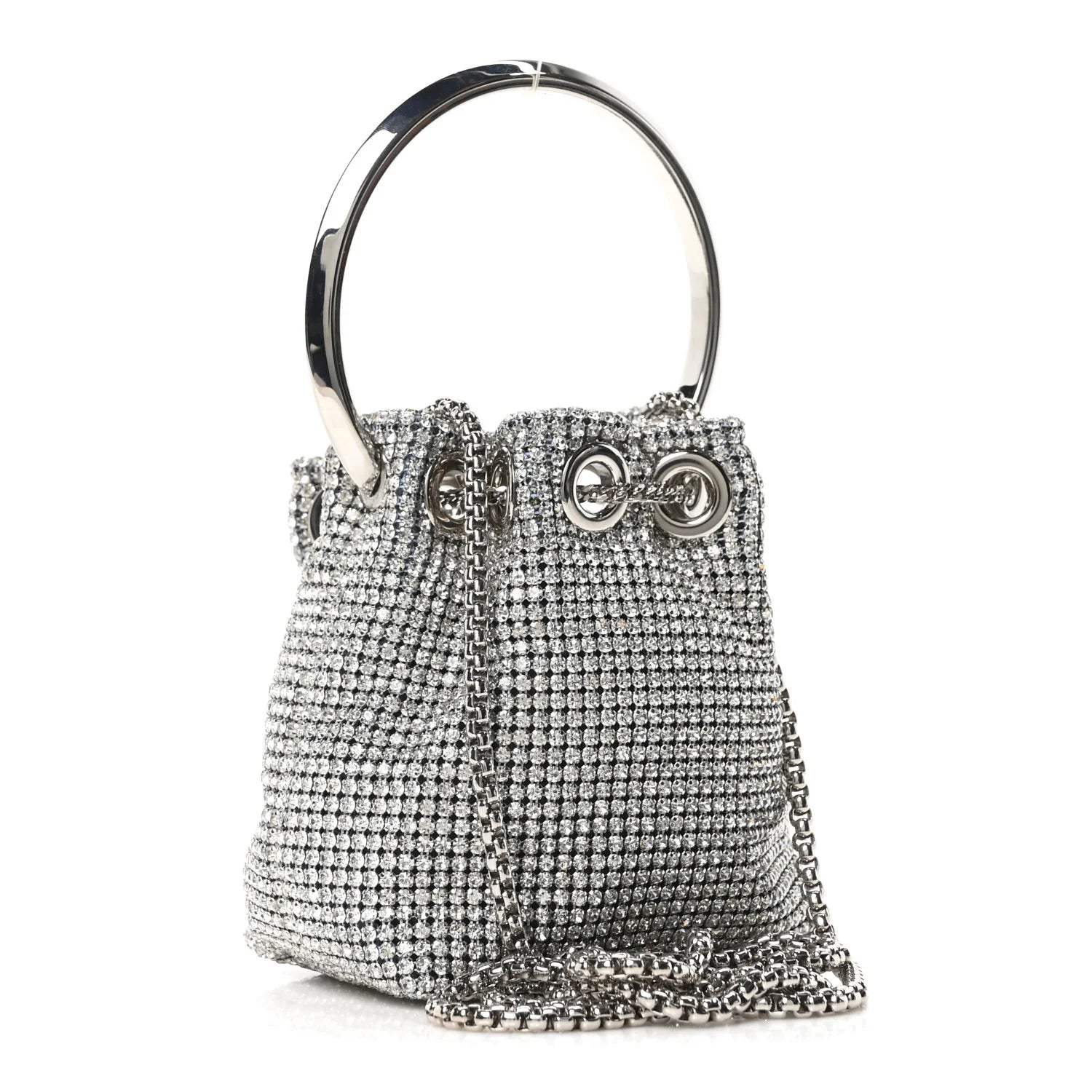 Jimmy Choo Satin Crystal Embellished Micro Bon Bon Bag Silver
