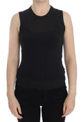 Women's Black Sleeveless Crewneck Vest Pullover Cotton Clothing