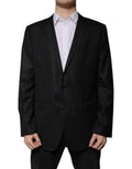Men's Black Stripe Wool Single Breasted Blazer Silk Clothing