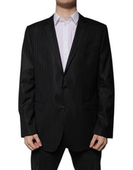 Men's Black Stripe Wool Single Breasted Blazer Silk Clothing
