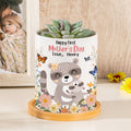 Maceta de cerámica con nombre y bandeja de bambú Personalizada Mamá-Niño de dibujos animados Decoración del hogar Feliz Día de la Madre Regalo para mamá