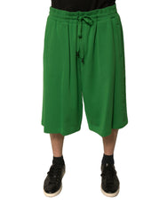 Green Cotton Blend Men Bermuda Shorts Polyester