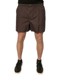 Brown Cotton Blend Men Mid Waist Shorts Silk