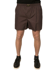Brown Cotton Blend Men Mid Waist Shorts Silk