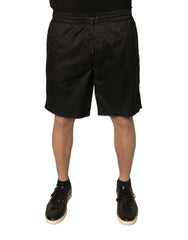 Men's Black Polyester Jersey Mid Waist Shorts
