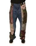 Men's Blue Patchwork Cotton Straight Denim Jeans Clothing