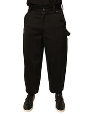 Men's Black Cotton Mid Waist Cropped Pants