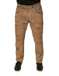 Men's Brown Tattered Cotton Skinny Denim Jeans Clothing