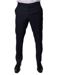 Dark Blue Cotton Men Dress Pants Elastane