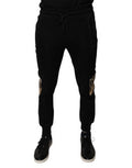 Men's Leopard Print Slim Fit Jogger Black Polyester Cotton Nylon