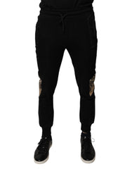 Men's Leopard Print Slim Fit Jogger Black Polyester Cotton Nylon
