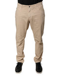 Men's Beige Cotton Mid Waist Skinny Denim Jeans Clothing
