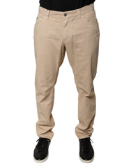Men's Beige Cotton Mid Waist Skinny Denim Jeans Clothing
