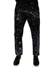 Men's Black Splash Cotton Skinny Denim Jeans Clothing