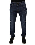 Men's Dark Blue Cotton Logo Skinny Denim Jeans Polyester Elastane Clothing
