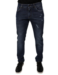 Men's Dark Blue Cotton Logo Skinny Denim Jeans Polyester Elastane Clothing