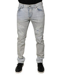 Men's Light Blue Cotton Blend Tattered Skinny Denim Jeans Polyester Elastane Clothing