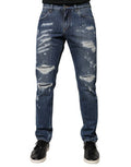 Men's Blue Cotton Tattered Skinny Denim Jeans Clothing