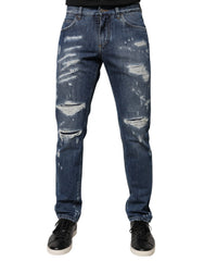 Men's Blue Cotton Tattered Skinny Denim Jeans Clothing