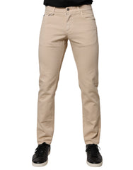 Beige Cotton Stretch Regular Men Denim Jeans Clothing
