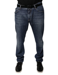 Men's Dark Blue Cotton Logo Skinny Denim Jeans Elastane Clothing