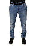 Light Blue Cotton Men Skinny Denim Jeans Elastane Clothing