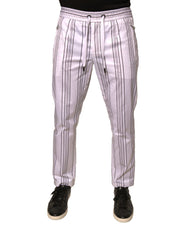 Men's White Stripe Cotton Dress Skinny Pants Nylon Elastane