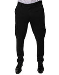 Black Viscose Cargo Men Casual Pants Nylon Elastane
