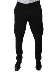 Black Viscose Cargo Men Casual Pants Nylon Elastane