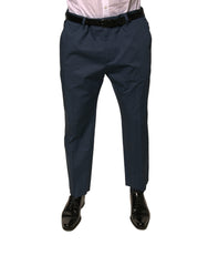 Blue Cotton Men Skinny Dress Pants Elastane