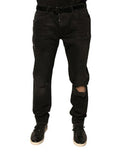Men's Black Ripped Logo Cotton Skinny Denim Jeans Elastane Clothing