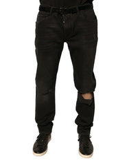 Men's Black Ripped Logo Cotton Skinny Denim Jeans Elastane Clothing