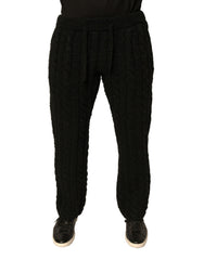 Men's Black Wool Knitted Skinny Pants Virgin Cashmere Nylon
