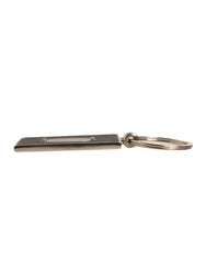 Men's Black Leather Logo Metal Ring Keychain Keyring Calf