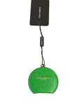 Women's Green Calfskin Leather Round Logo Hand Mirror Holder Calf Accessory