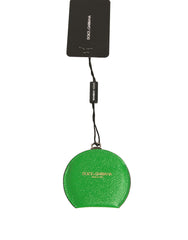 Women's Green Calfskin Leather Round Logo Hand Mirror Holder Calf Accessory