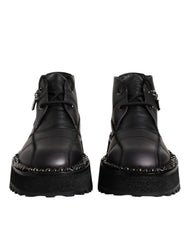 Men's Black Leather Lace Up Ankle Boots Shoes