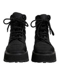 Men's Black Padded Mid Calf Lace Up Boots Shoes Nylon Leather Pc