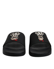 Men's Black Leather Slides Sandals Beachwear Shoes