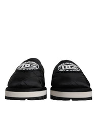 Men's Black Nylon Quilted Logo Patch Sandals Slides Shoes