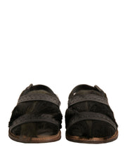 Men's Green Gazelle Hair Leather Flats Sandals Shoes Calfskin
