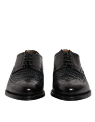 Men's Black Leather Derby Wingtip Lace Up Formal Dress Shoes Goatskin Kangaroo Viscose