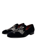 Men's Black Velvet Floral Gun Loafers Dress Shoes Cotton