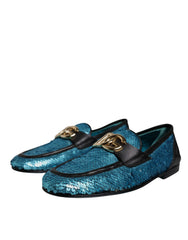 Men's Blue Sequined Loafers Formal Dress Shoes Pe Polyester Leather