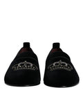 Men's Black Velvet Crystal Crown Loafers Formal Dress Shoes Cotton