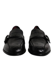 Men's Black Exotic Leather Dg Logo Loafers Formal Dress Shoes Ostrich Ayers Eel