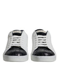 Men's White Black Leather Portofino Sneakers Shoes And Calfskin Crocodile