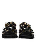 Men's Black Leather Studded Slides Sandals Shoes Calfskin