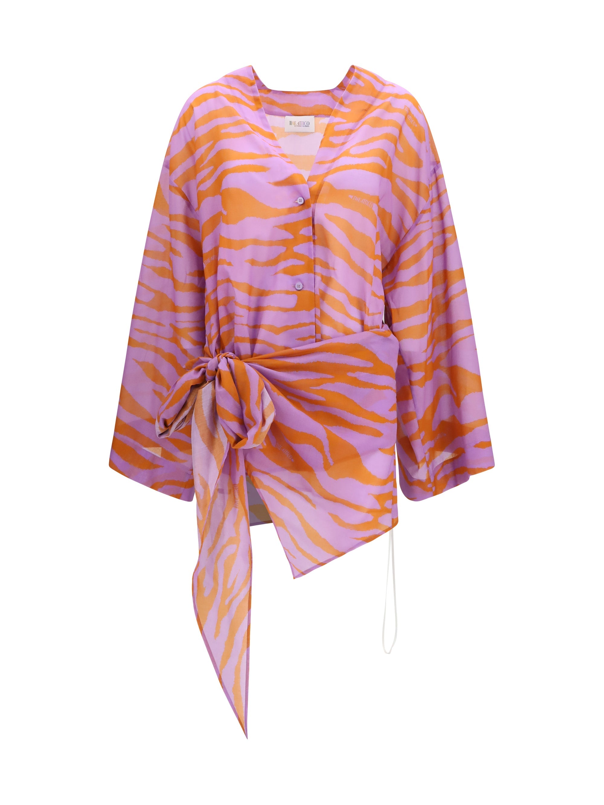 The Attico Zebra-Print Cotton Mini Dress — Orange