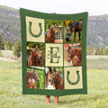 Manta de felpa personalizada con nombre e inicial y foto de herradura de caballo en cuadrícula de nueve cuadrados Decoración para el hogar Regalo ecuestre para el día del juego para los amantes de los